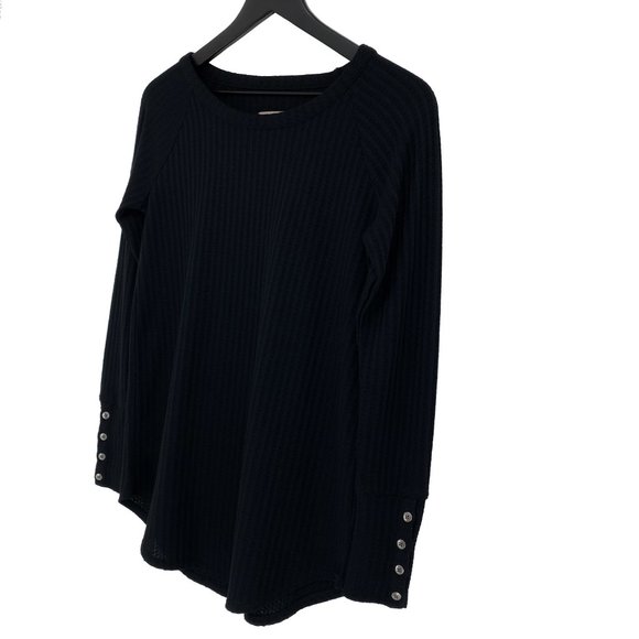 CHASER Waffle Knit Henley Thermal Black Long Sleeve Four Button Cuff Size S - Picture 3 of 16